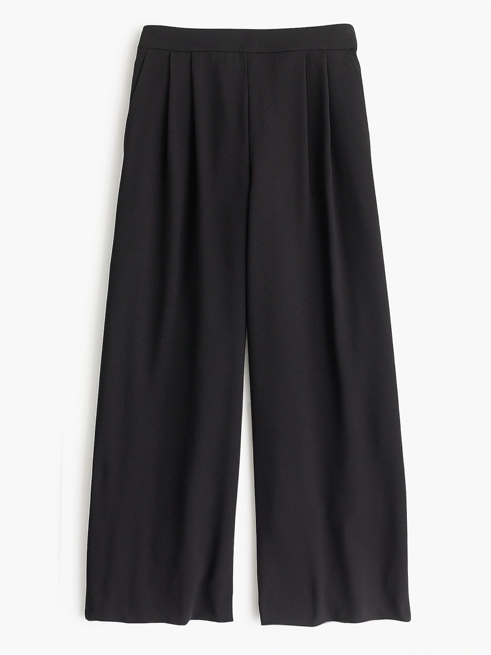 JCREW Petite Wide Leg Cropped Black Trousers Pants - Elastic Waist